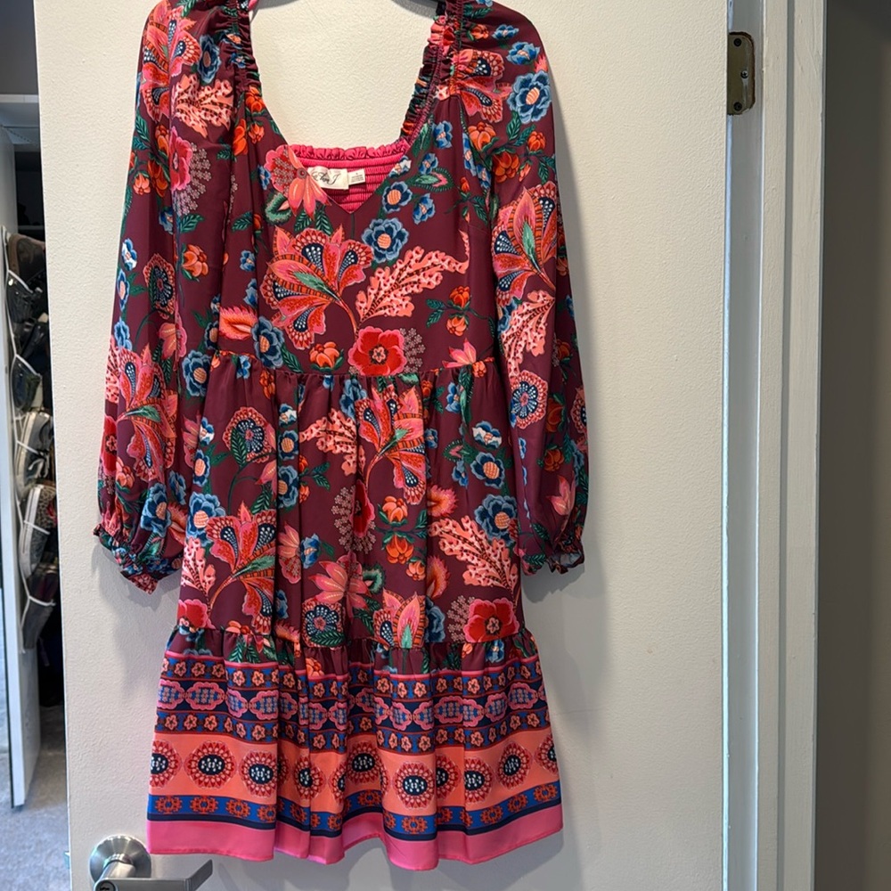 Fall Floral print long sleeve dress dress